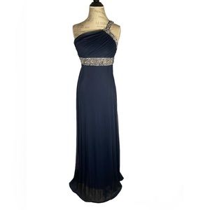 ✨ Elegant Navy Blue One-Shoulder Evening Gown ✨
